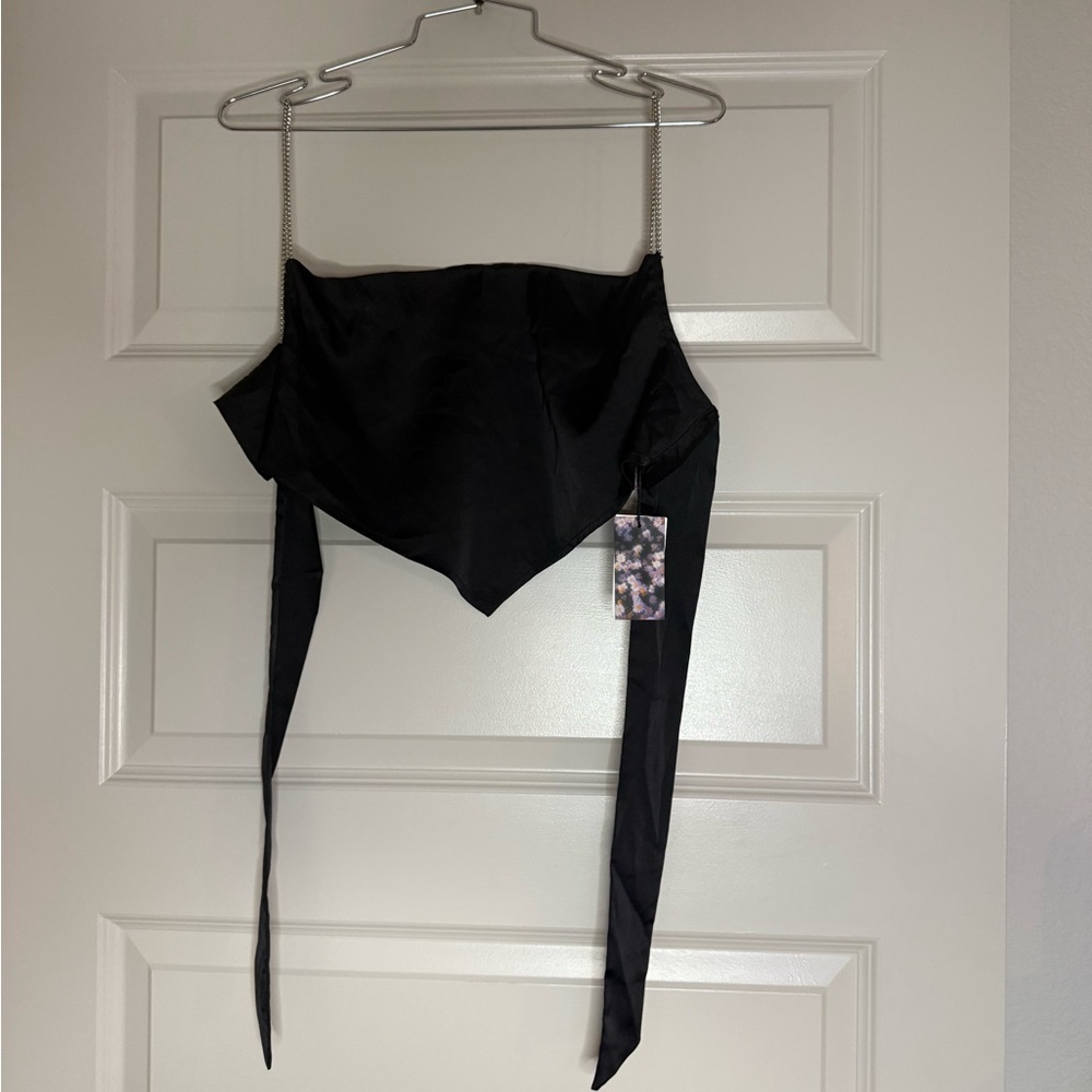 Black Strapless Top with Chain Straps